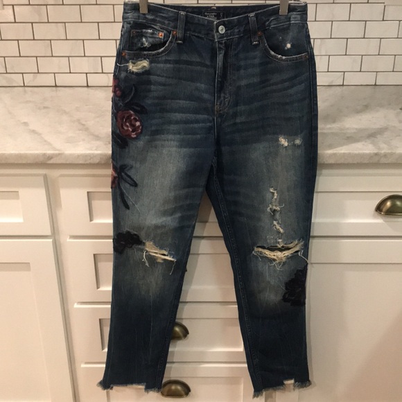 Abercrombie & Fitch Denim - Abercrombie & Fitch Jeans Womens 27 Blue Embroidered Annie Girlfriend Boho Artsy